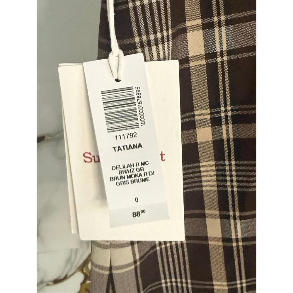 NWT Aritzia Sunday Best Tatiana Skirt Brown Plaid High Waist Mini Size 0